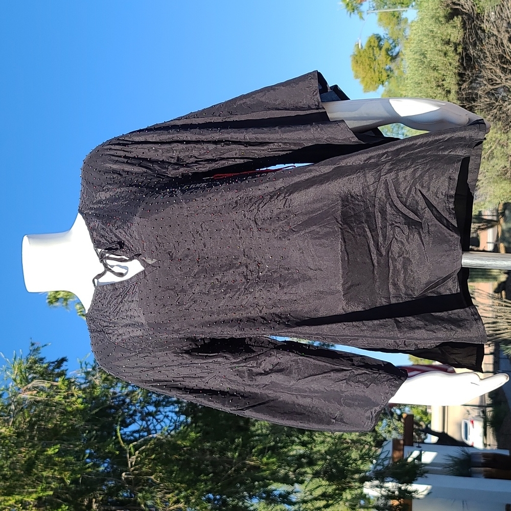 VTG Y2K Da-Nang Silk Kimono Blouse XS Black Beaded Boho Luxe Tunic Top Da Nang - Picture 11 of 13